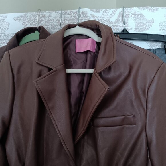Women's Chocolate Brown Mousse Faux Leather Jacket - Picture 4 of 12